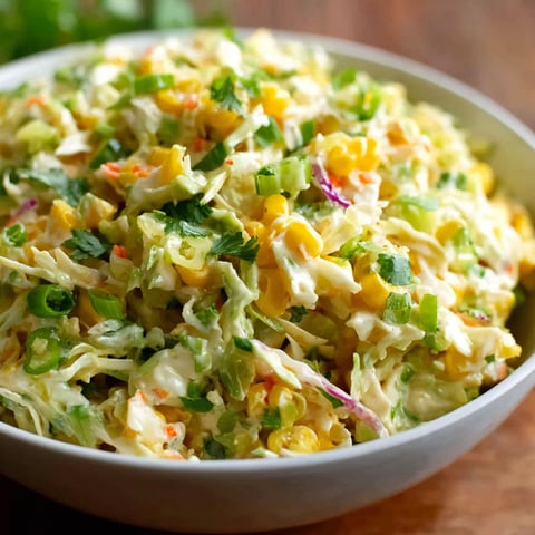 A bowl filled with a spicy corn salad.