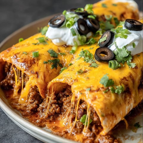 A delicious Baked Enchiritos with Cheese dish is served on a plate.