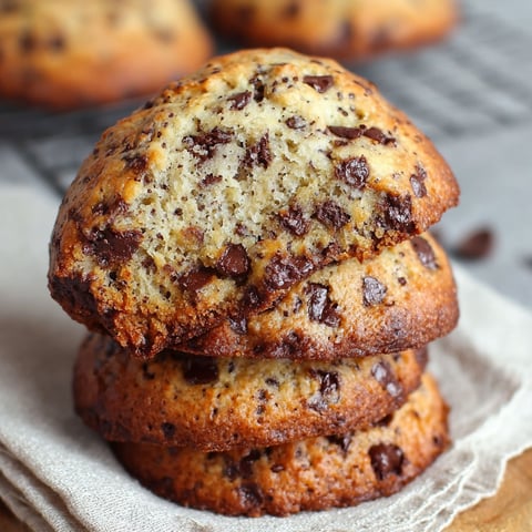 A stack of Banana Bread Chocolate Cookies on a table.