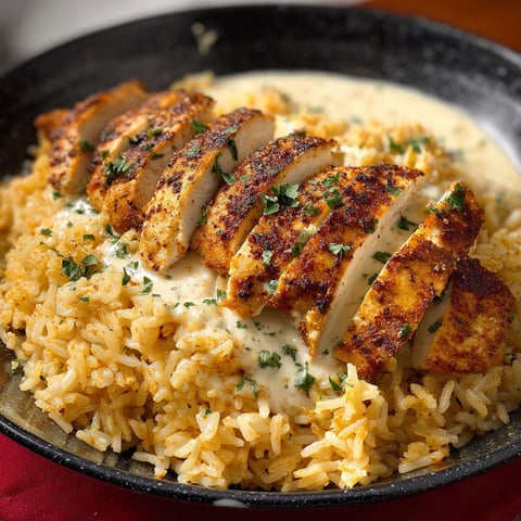 A delicious Creamy Cajun Chicken Rice dish served in a black bowl.