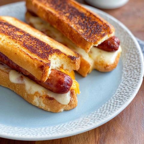 Two grilled cheese hot dogs on a plate.