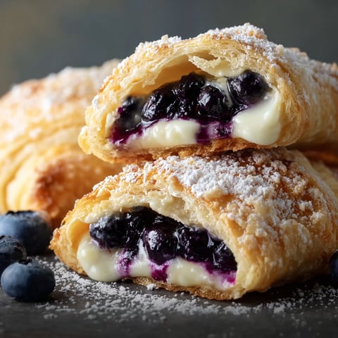 A delicious dessert made with blueberries and cheesecake, rolled up in a crescent roll.